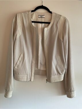 Bagatelle City Perforated Leather Bomber Jacket Off White
